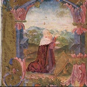 King David stretches out his hands in prayer